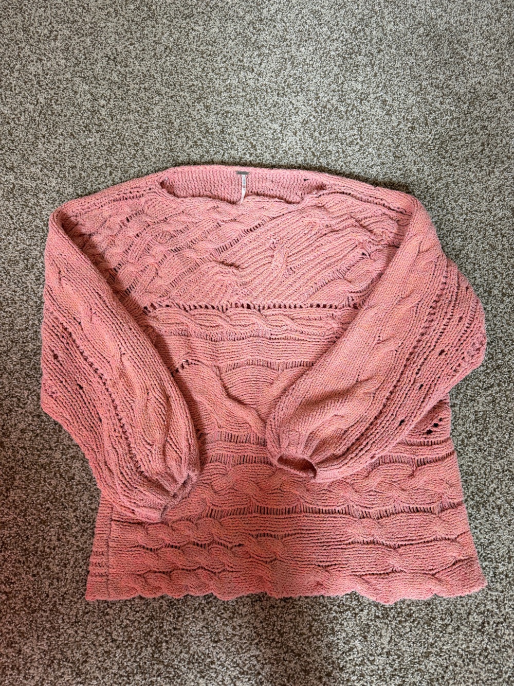 Free People Dusty Rose Open-Knit Cable Sweater